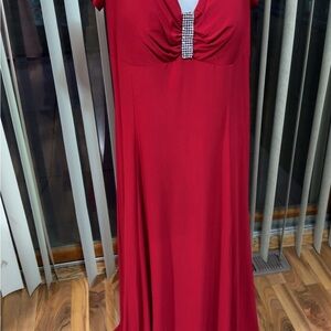 R&M Richards Red Maxi Dress with Embellished Neckline